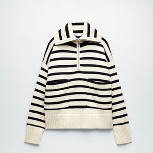 Zara stripe quarter zip sweater. New with tags!